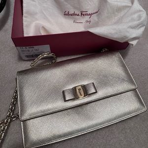 Authentic Salvatore Ferragamo Vera Bow long Shoulder Bag